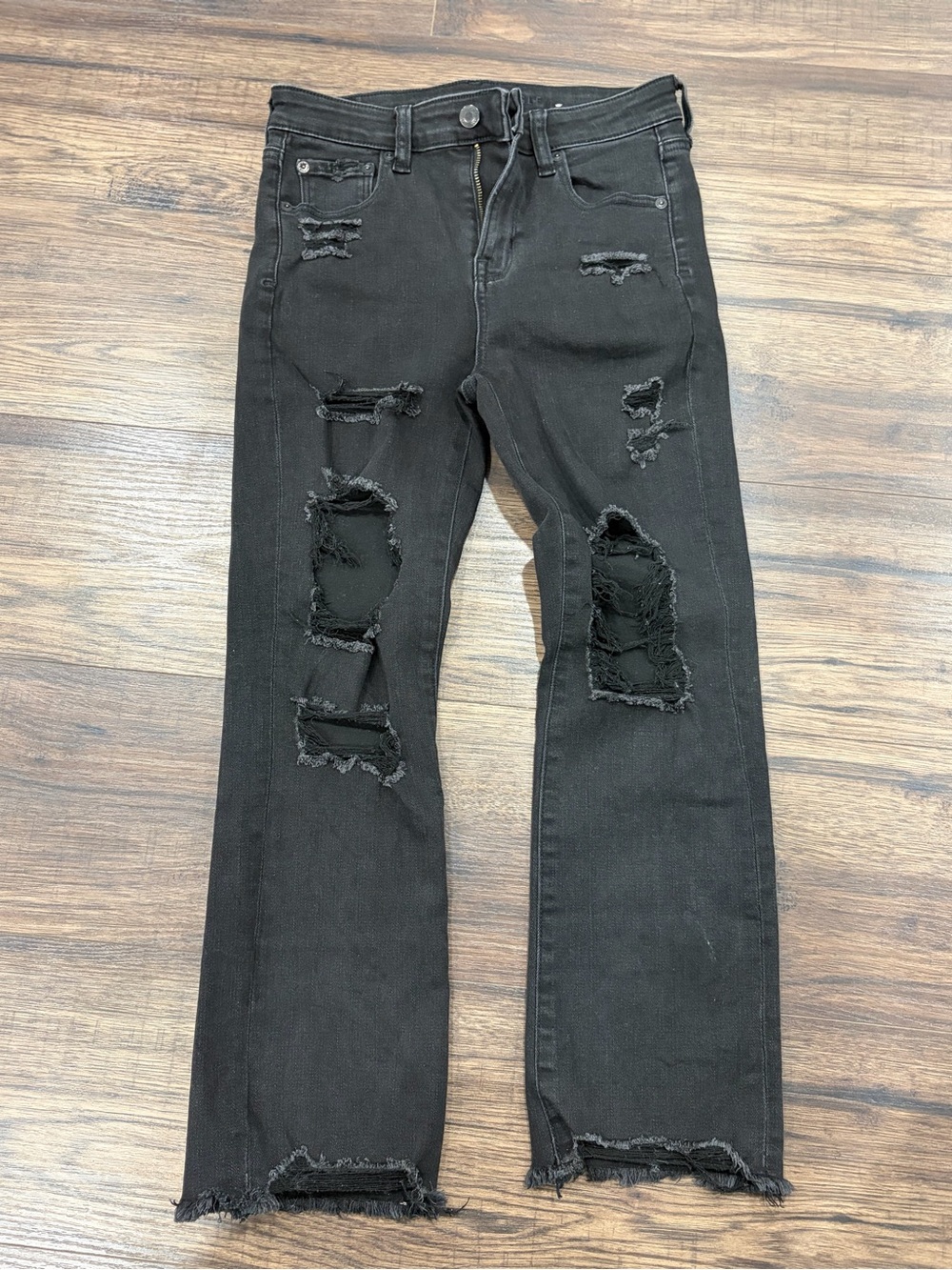 Black Distressed Raw Hem Jeans | Size 4 | Women's | Edgy Streetwear